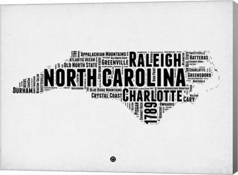 Framed North Carolina Word Cloud 2 Print