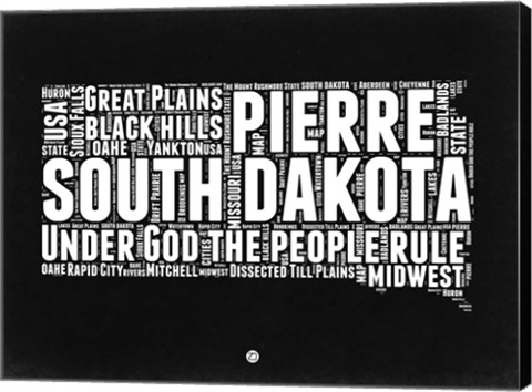 Framed South Dakota Black and White Map Print