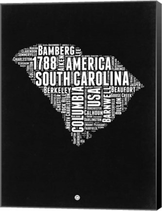 Framed South Carolina Black and White Map Print