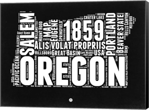 Framed Oregon Black and White Map Print