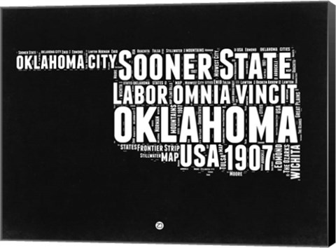 Framed Oklahoma Black and White Map Print