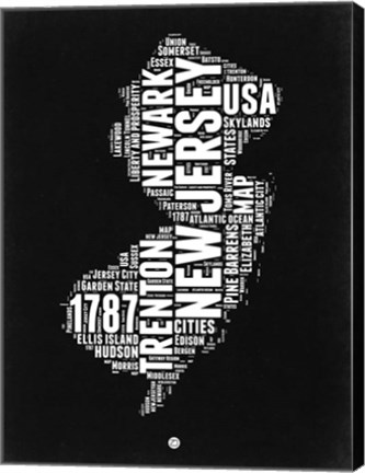 Framed New Jersey Black and White Map Print