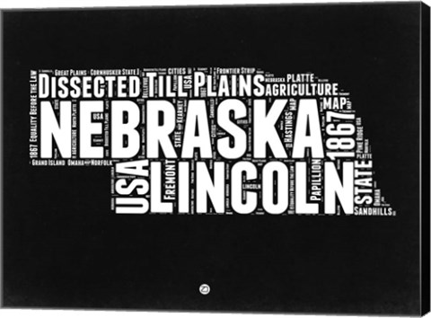 Framed Nebraska Black and White Map Print