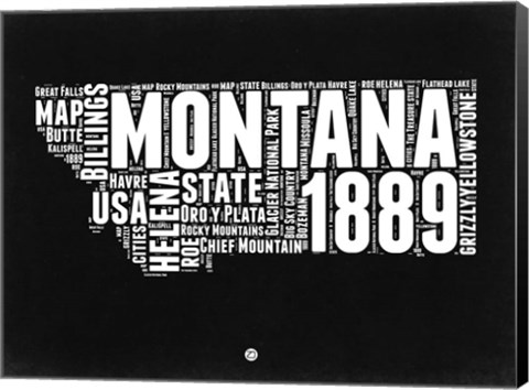 Framed Montana Black and White Map Print