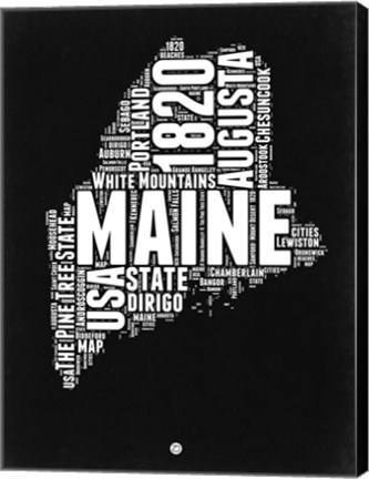 Framed Maine Black and White Map Print