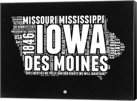 Framed Iowa Black and White Map Print