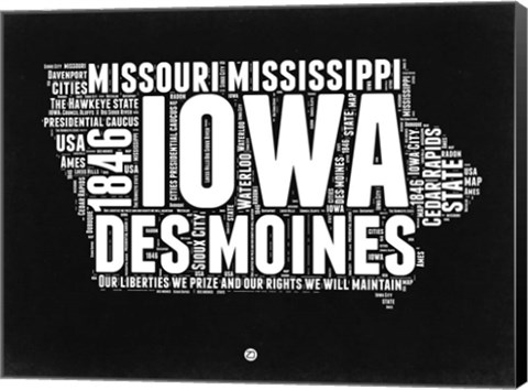 Framed Iowa Black and White Map Print