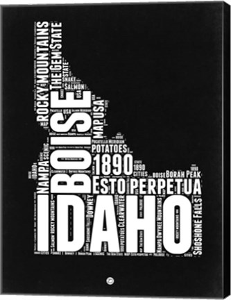 Framed Idaho Black and White Map Print