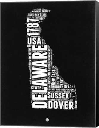 Framed Delaware Black and White Map Print