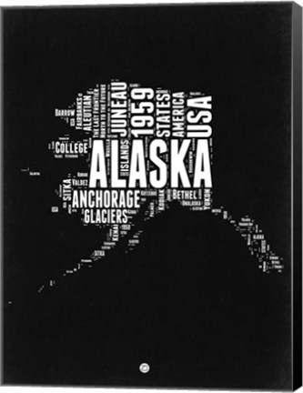 Framed Alaska Black and White Map Print