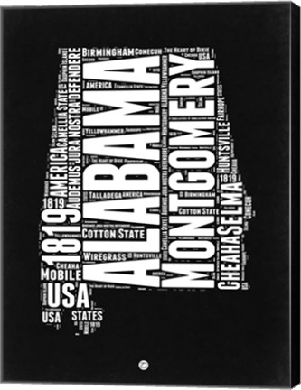 Framed Alabama Black and White Map Print