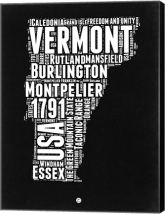 Framed Vermont Black and White Map Print
