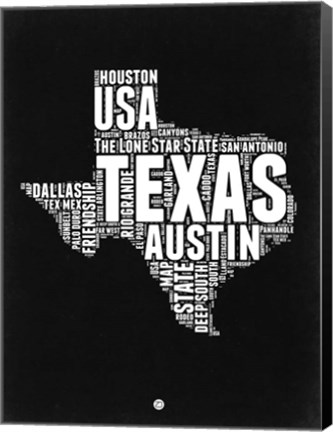 Framed Texas Black and White Map Print