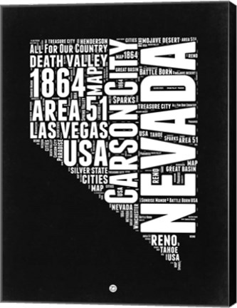 Framed Nevada Black and White Map Print