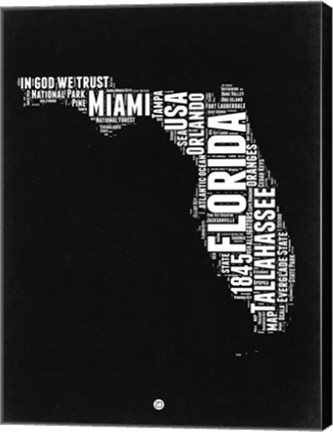 Framed Florida Black and White Map Print