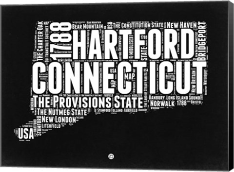 Framed Connecticut Black and White Map Print