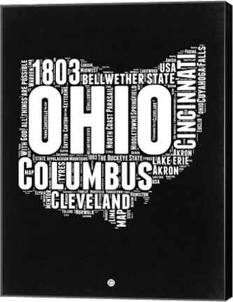 Framed Ohio Black and White Map Print