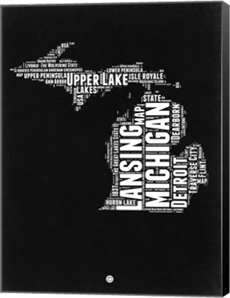 Framed Michigan Black and White Map Print