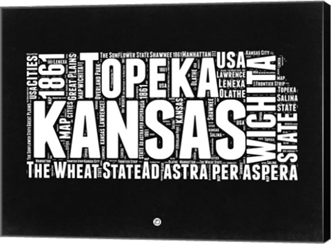 Framed Kansas Black and White Map Print