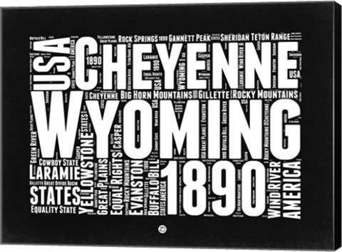 Framed Wyoming Black and White Map Print