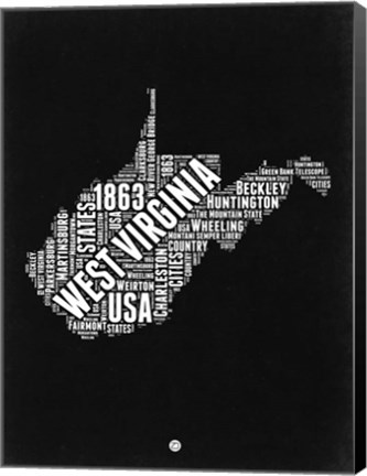 Framed West Virginia Black and White Map Print