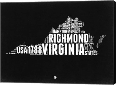 Framed Virginia Black and White Map Print