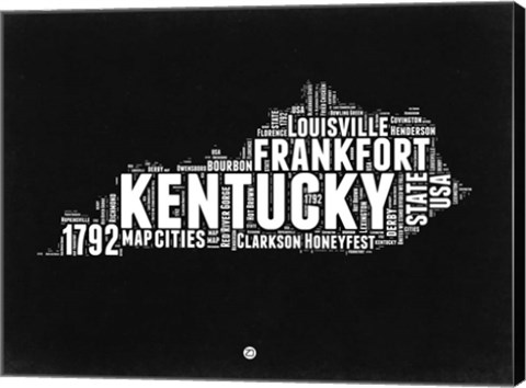 Framed Kentucky Black and White Map Print