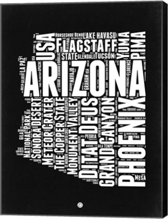 Framed Arizona Black and White Map Print