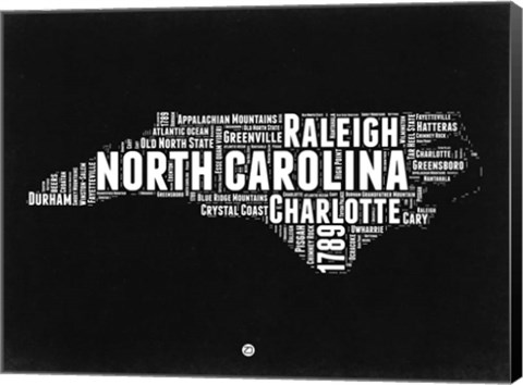 Framed North Carolina Black and White Map Print
