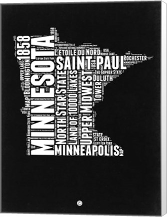 Framed Minnesota Black and White Map Print