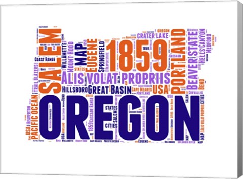 Framed Oregon Word Cloud Map Print