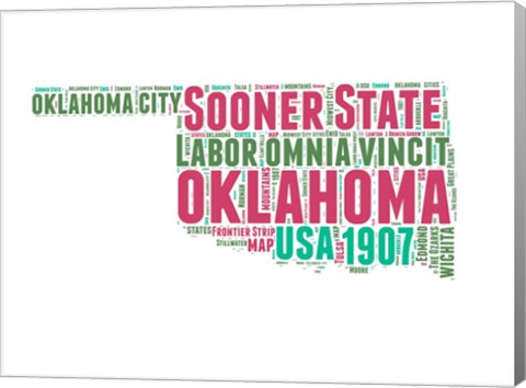 Framed Oklahoma Word Cloud Map Print