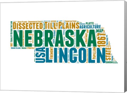 Framed Nebraska Word Cloud Map Print