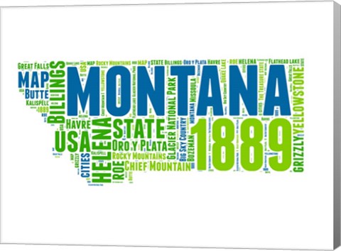 Framed Montana Word Cloud Map Print