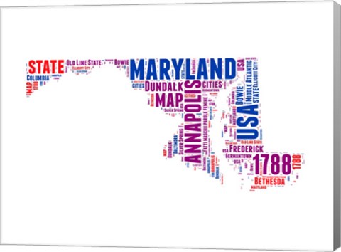 Framed Maryland Word Cloud Map Print