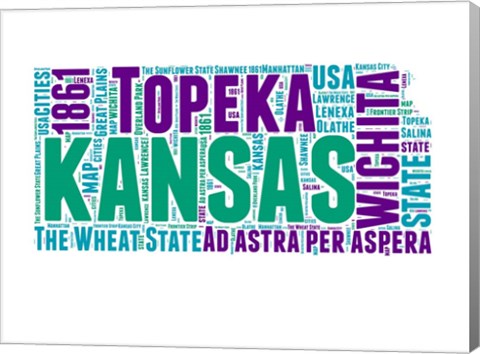 Framed Kansas Word Cloud Map Print
