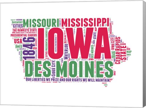 Framed Iowa Word Cloud Map Print