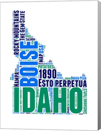 Framed Idaho Word Cloud Map Print