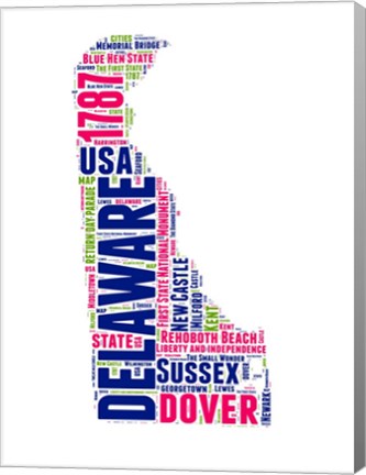 Framed Delaware Word Cloud Map Print
