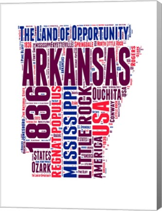 Framed Arkansas Word Cloud Map Print