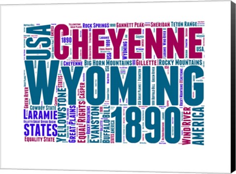 Framed Wyoming Word Cloud Map Print