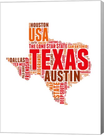 Framed Texas Word Cloud Map Print