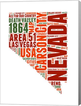 Framed Nevada Word Cloud Map Print