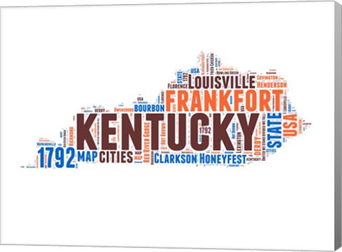 Framed Kentucky Word Cloud Map Print