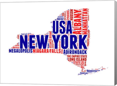 Framed New York Word Cloud Map Print