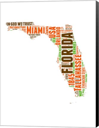 Framed Florida Word Cloud Map Print