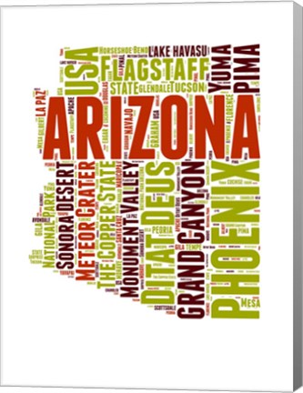 Framed Arizona Word Cloud Map Print