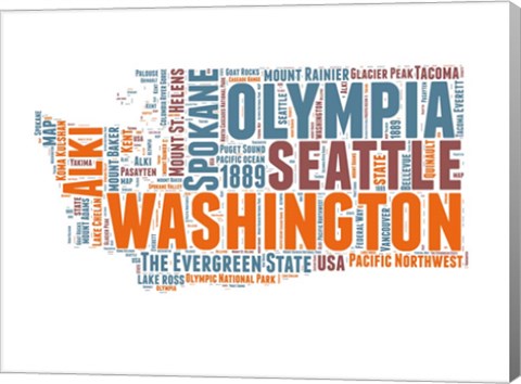 Framed Washington Word Cloud Map Print