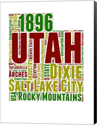 Framed Utah Word Cloud Map Print