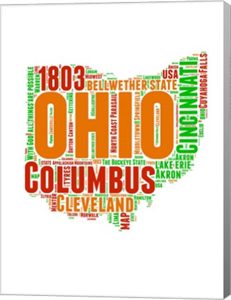 Framed Ohio Word Cloud Map Print